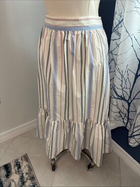 A NEW Day Striped Ruffle-Hem Midi Skirt in Pastel Stripe